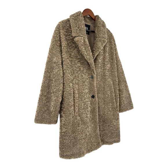 ZARA TEDDY FLEECE OVERSIZE PEACOAT TAN SZ S - Picture 2 of 10